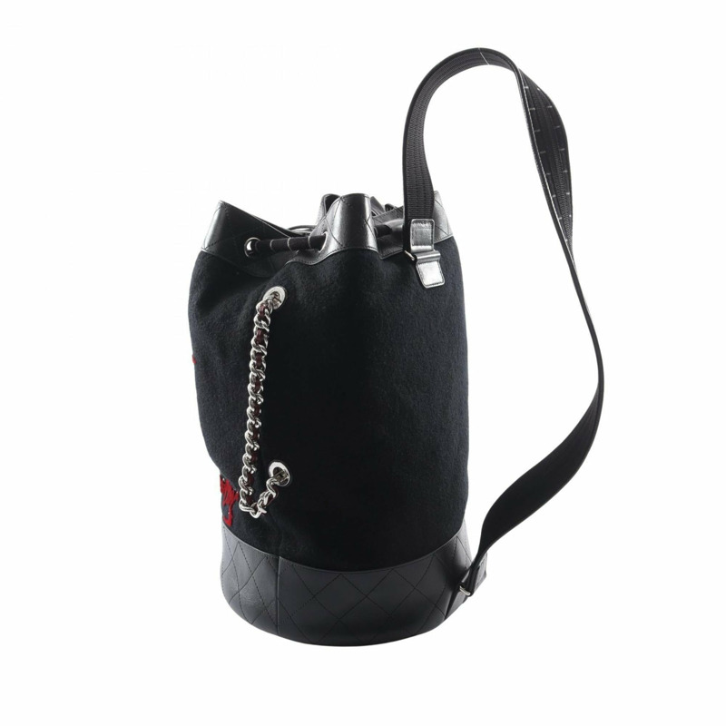 香奈兒羊毛皮革刺繡肩背包，女士，黑色，A57540-1