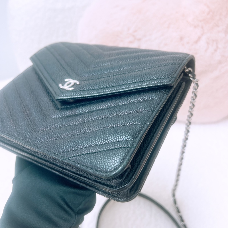Chanel 黑銀方形woc/ 郵差鏈條包-3