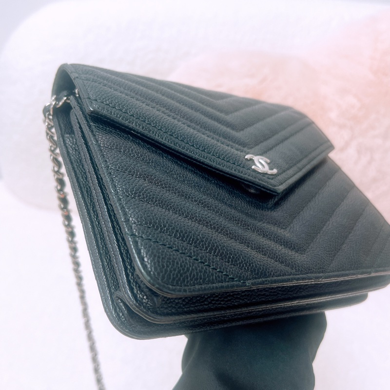 Chanel 黑銀方形woc/ 郵差鏈條包-4