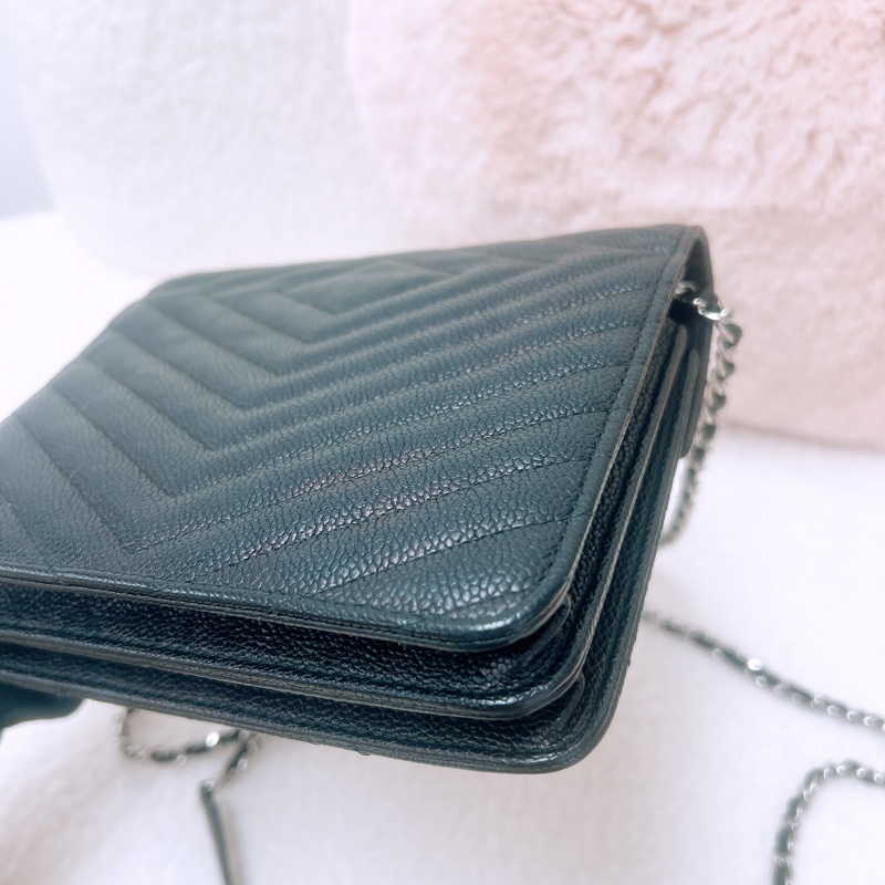 Chanel 黑銀方形woc/ 郵差鏈條包-8