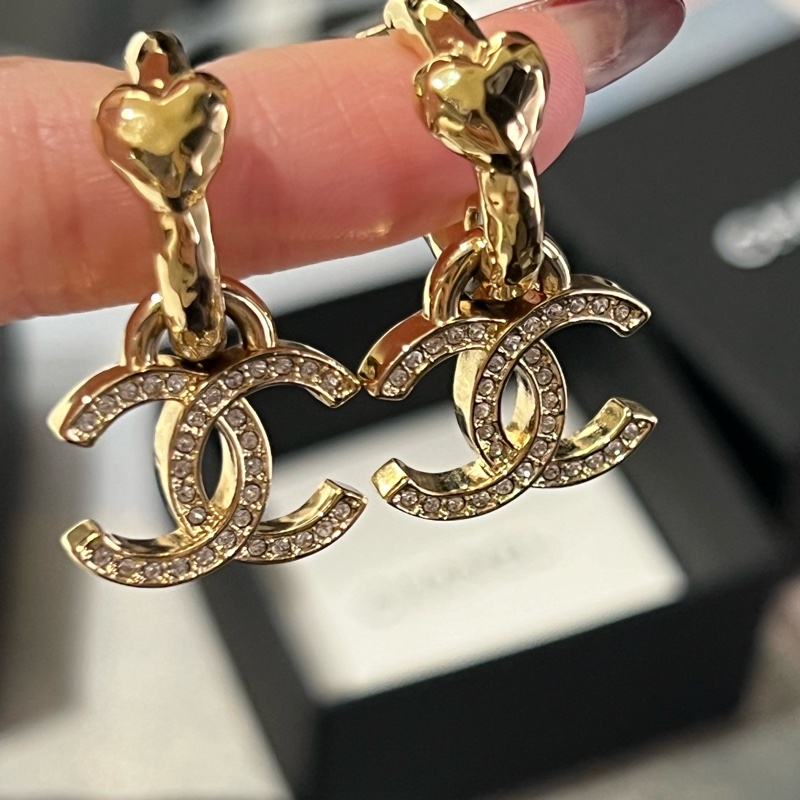Chanel 23P愛心雙C吊墜耳環 金色-1
