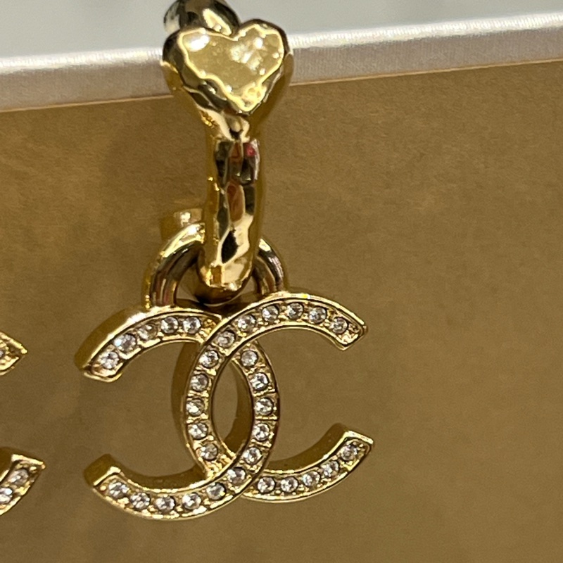 Chanel 23P愛心雙C吊墜耳環 金色-3