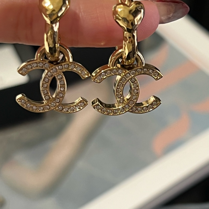 Chanel 23P愛心雙C吊墜耳環 金色-7