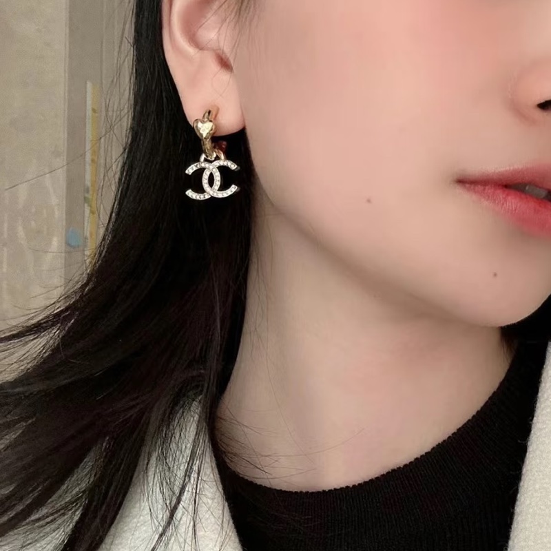 Chanel 23P愛心雙C吊墜耳環 金色-9