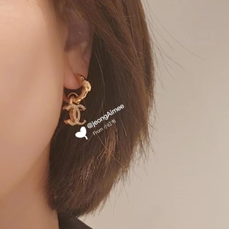 Chanel 23P愛心雙C吊墜耳環 金色-10