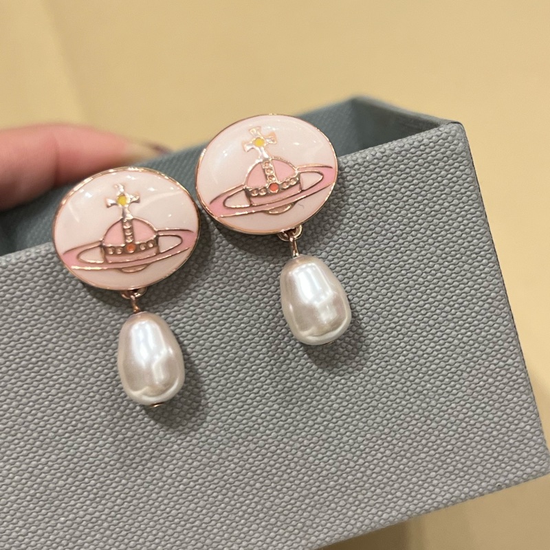 Vivienne Westwood淡粉色搪瓷珍珠耳環🪐-0