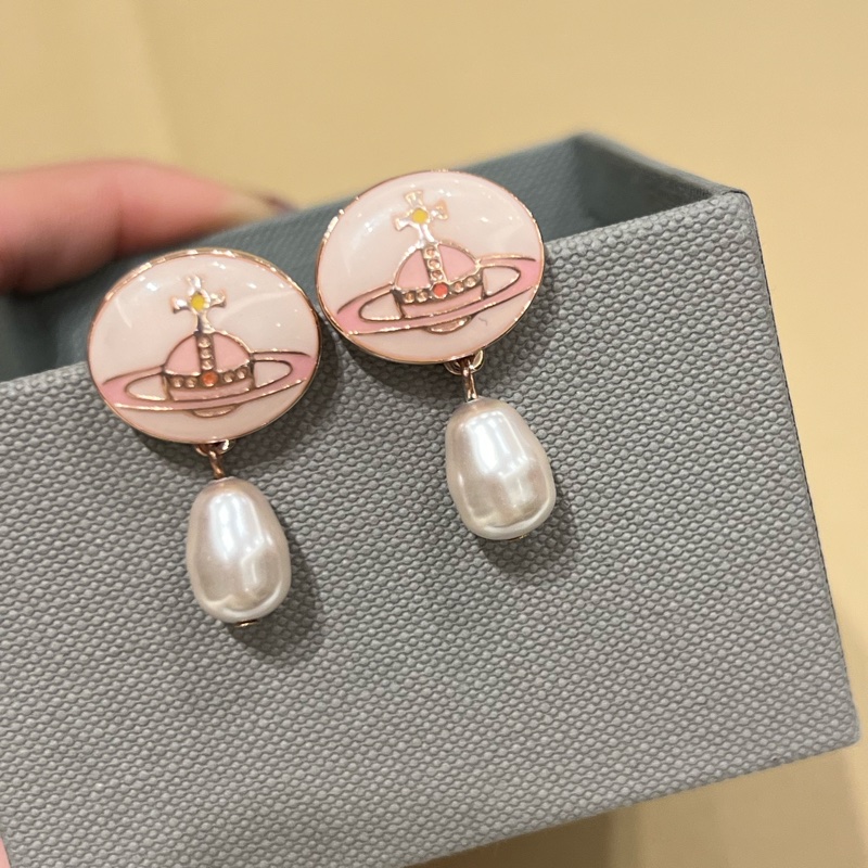 Vivienne Westwood淡粉色搪瓷珍珠耳環🪐-1