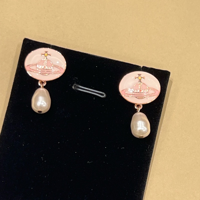 Vivienne Westwood淡粉色搪瓷珍珠耳環🪐-3