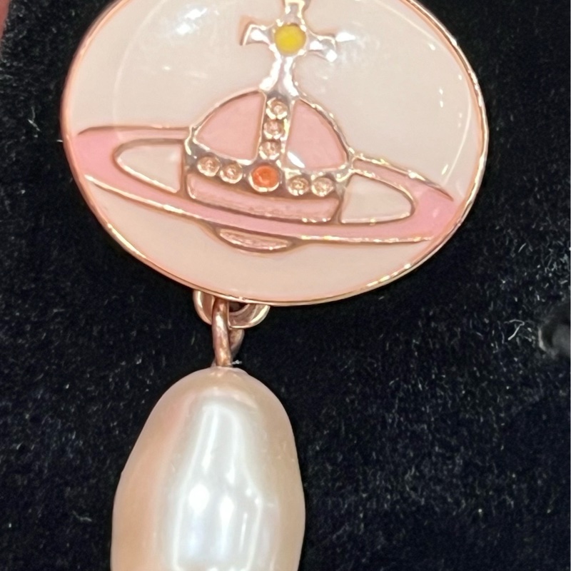 Vivienne Westwood淡粉色搪瓷珍珠耳環🪐-4