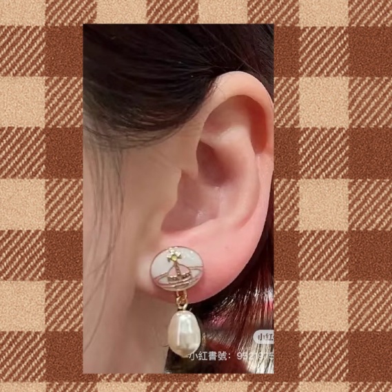 Vivienne Westwood淡粉色搪瓷珍珠耳環🪐-8