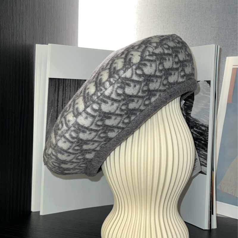 Dior 雙面羊毛貝雷帽 灰色-4