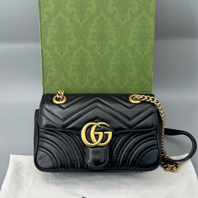 古馳 Gucci Marmont 馬蒙 黑色 小號絎縫女士肩背包  可單肩 可斜挎 可手提-0