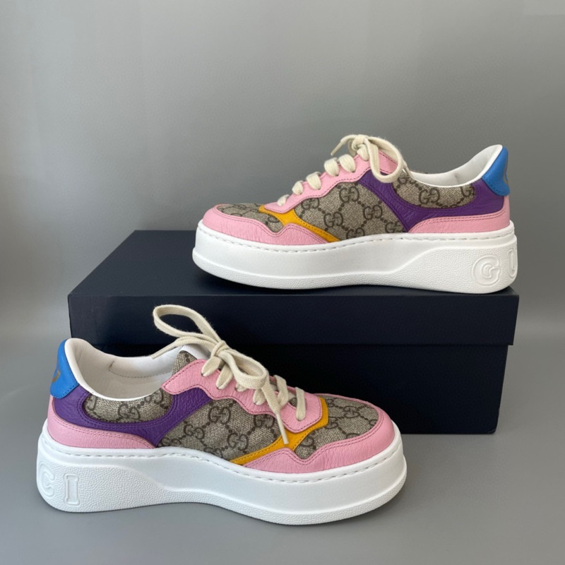 Gucci/古馳 餅乾鞋，GG時尚運動鞋，粉黃藍紫多色配色休閒板鞋，尺碼：36.5碼-1