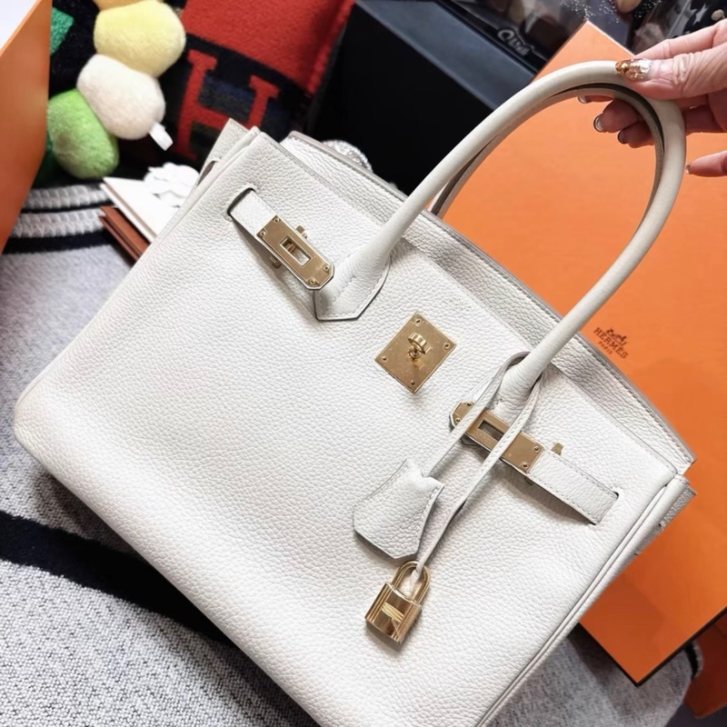Hermes愛馬仕 birkin 30 奶昔白,金扣,X刻,togo皮,99新,配件有塵袋-7