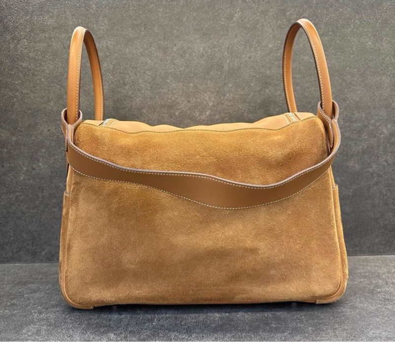 Hermes Lindy 34泰迪熊金棕銀扣單肩包,swift皮拼麂皮,T刻-1