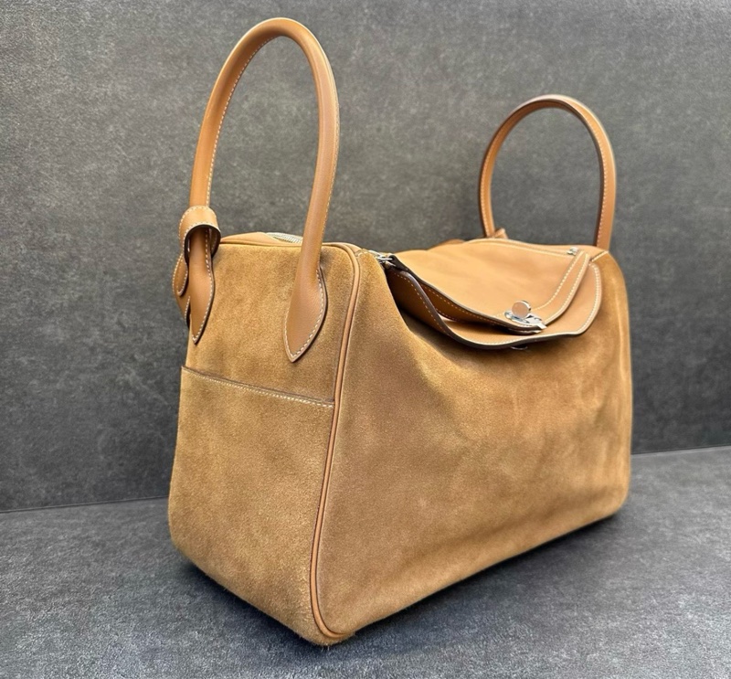 Hermes Lindy 34泰迪熊金棕銀扣單肩包,swift皮拼麂皮,T刻-4