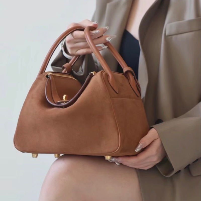 Hermes Lindy 34泰迪熊金棕銀扣單肩包,swift皮拼麂皮,T刻-7