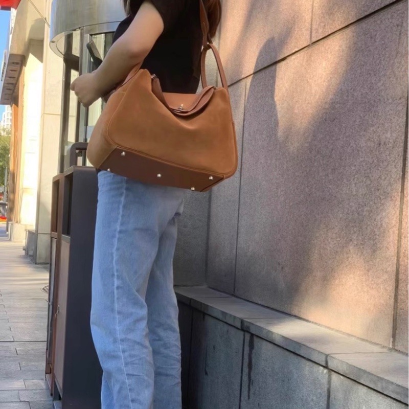 Hermes Lindy 34泰迪熊金棕銀扣單肩包,swift皮拼麂皮,T刻-8