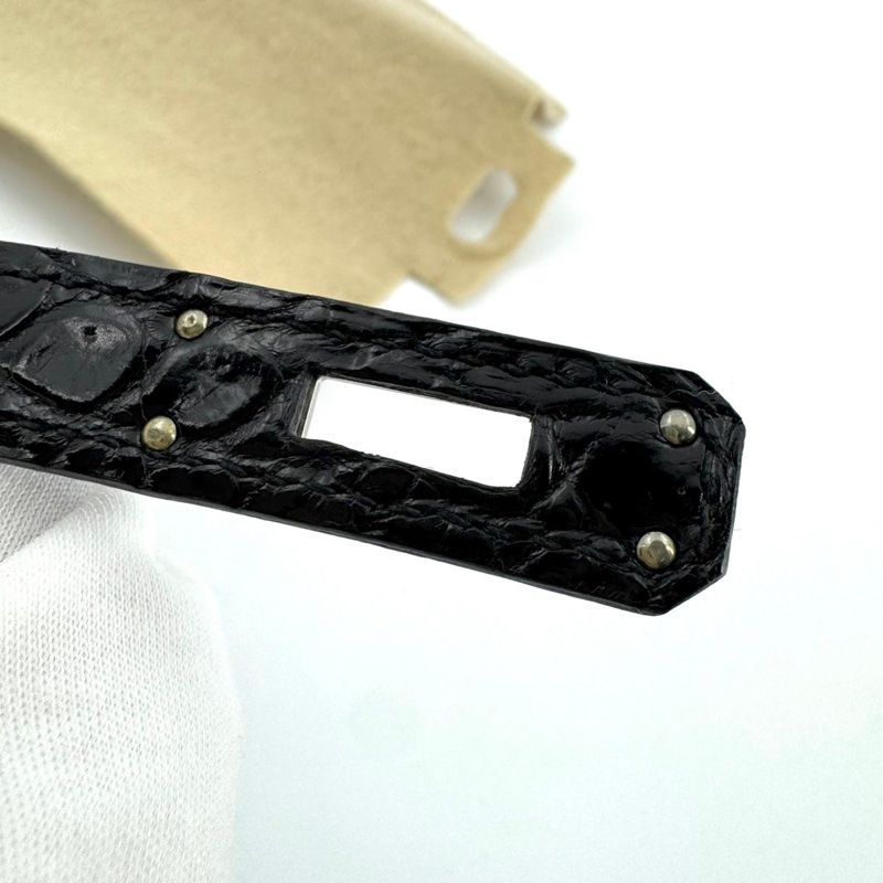 Hermès Kelly Cut Pochette in Shiny Black Crocodile Leather with Palladium Hardware Stamp X-12