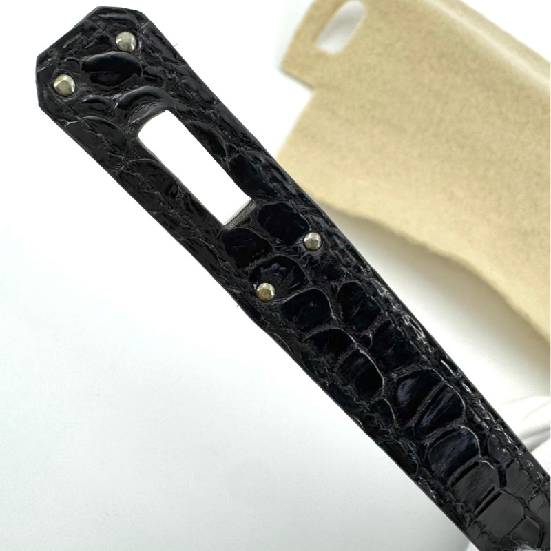 Hermès Kelly Cut Pochette in Shiny Black Crocodile Leather with Palladium Hardware Stamp X-13