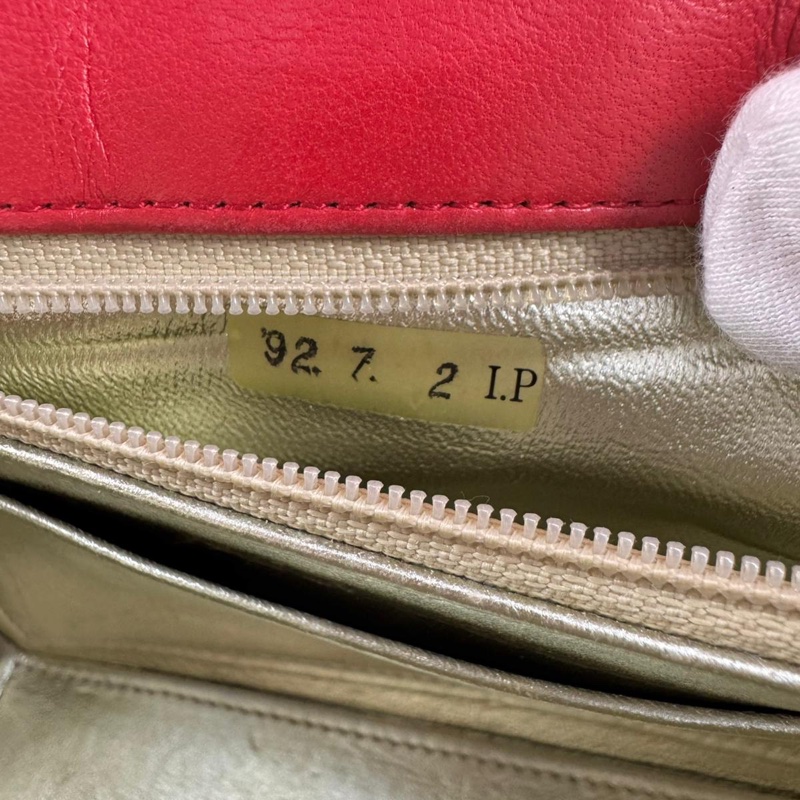 Chanel Vintage 91-94 Fabric Red & Imitation Pearl CC Mark Gold Chain Shoulder Bag-9