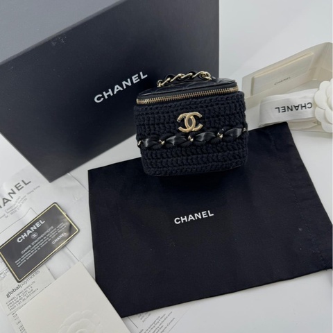 Chanel 2021 Crochet Black Mini Vanity Case with Gold Hardware