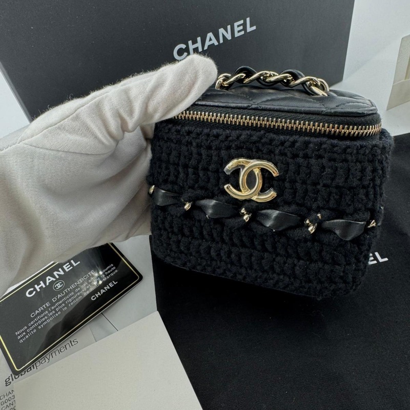 Chanel 2021 Crochet Black Mini Vanity Case with Gold Hardware-1