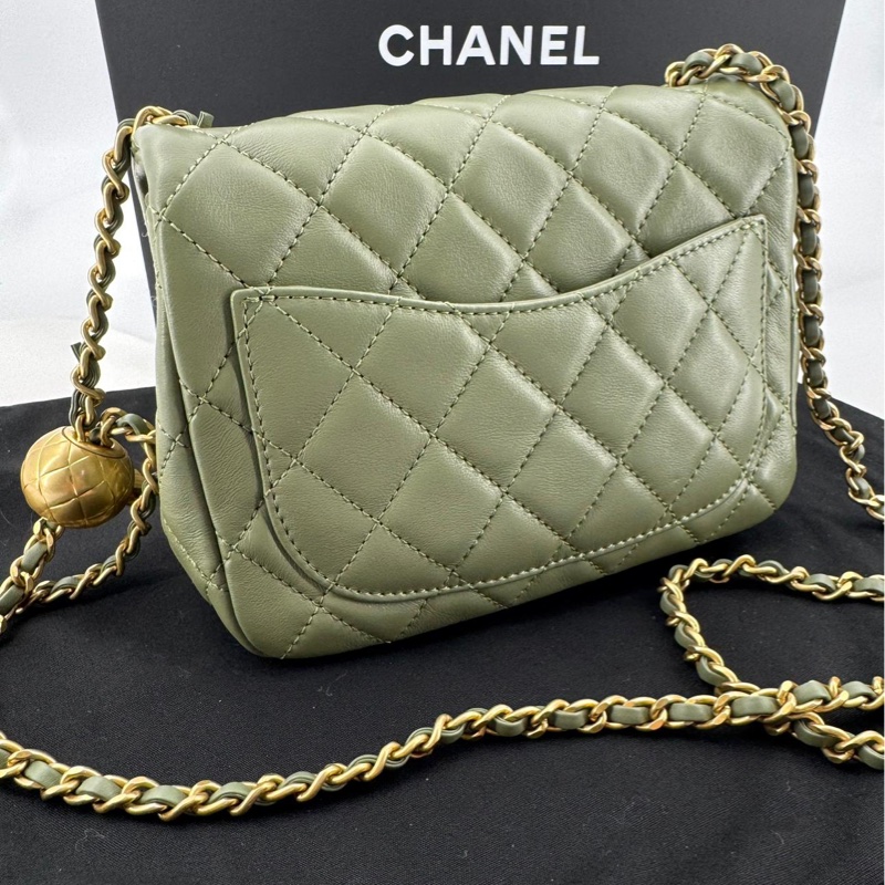 Chanel 21B Lambskin Pearl Crush Olive Green Mini Rectangular Flap Bag with Gold Hardware-1