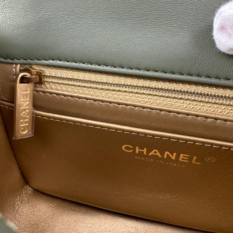 Chanel 21B Lambskin Pearl Crush Olive Green Mini Rectangular Flap Bag with Gold Hardware-6