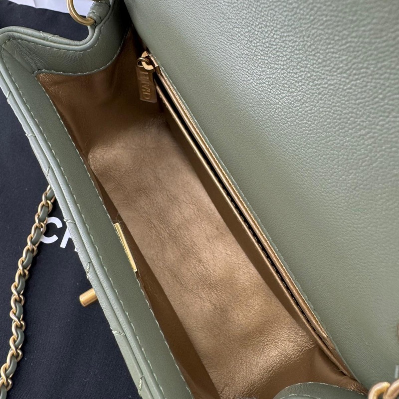 Chanel 21B Lambskin Pearl Crush Olive Green Mini Rectangular Flap Bag with Gold Hardware-7