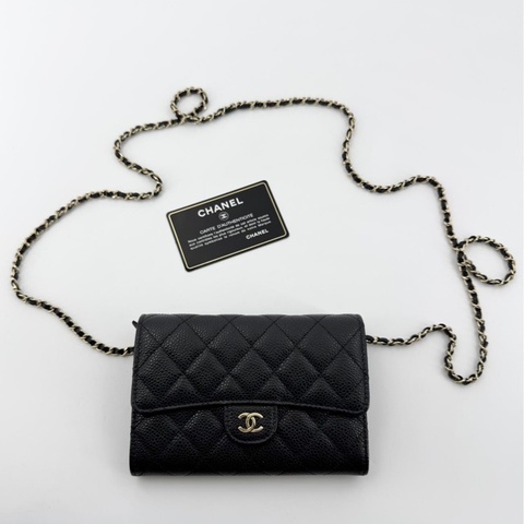 Chanel 2018 Caviar Leather Classic Flap Wallet on Chain