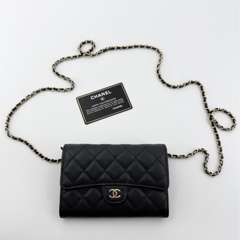 Chanel 2018 Caviar Leather Classic Flap Wallet on Chain-0