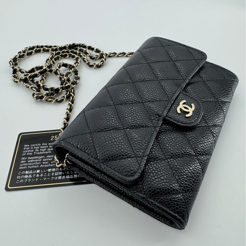 Chanel 2018 Caviar Leather Classic Flap Wallet on Chain-2