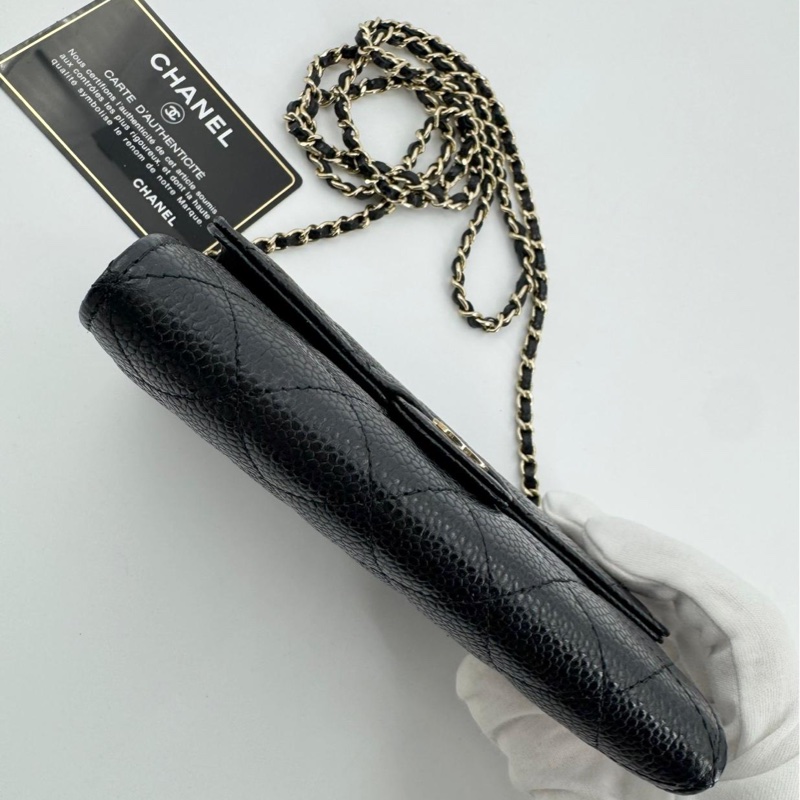 Chanel 2018 Caviar Leather Classic Flap Wallet on Chain-4