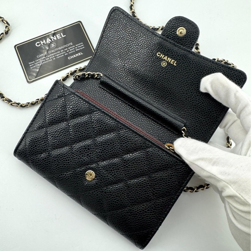 Chanel 2018 Caviar Leather Classic Flap Wallet on Chain-6