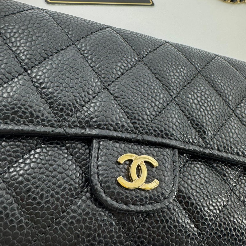 Chanel 2018 Caviar Leather Classic Flap Wallet on Chain-9