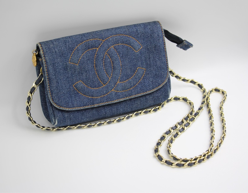 Chanel Blue Denim Coco Cosmetic Pouch Makeup Case Pouch-0
