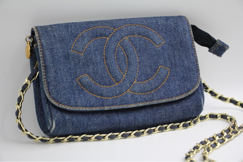 Chanel Blue Denim Coco Cosmetic Pouch Makeup Case Pouch-1