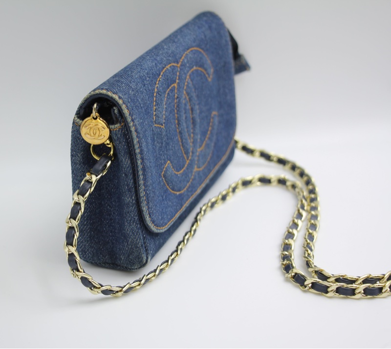 Chanel Blue Denim Coco Cosmetic Pouch Makeup Case Pouch-2