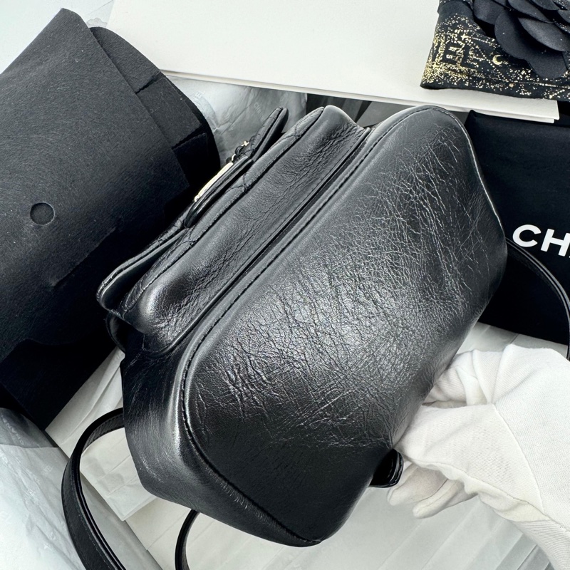 Chanel 22C Shiny Calfskin Black Quilted Small Duma Pockets Drawstring Backpack-4