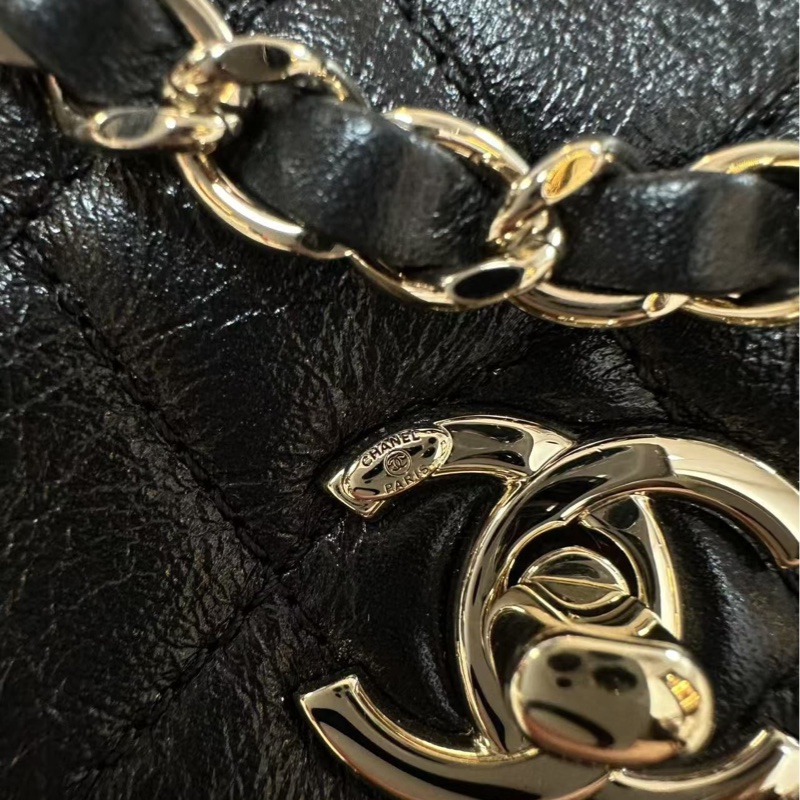 Chanel 22C Shiny Calfskin Black Quilted Small Duma Pockets Drawstring Backpack-6