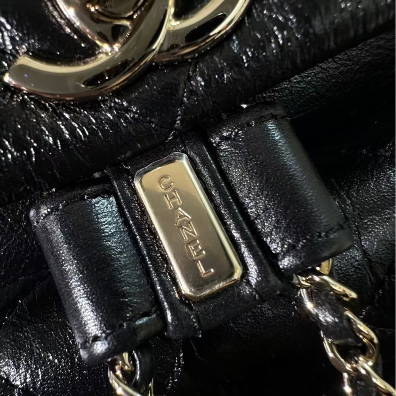 Chanel 22C Shiny Calfskin Black Quilted Small Duma Pockets Drawstring Backpack-7