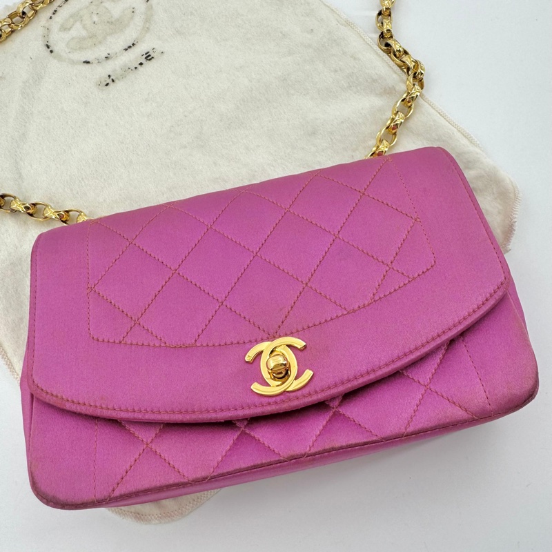 Chanel Vintage Satin Fuchsia Mini Diana Flap Bag with Gold Hardware-0