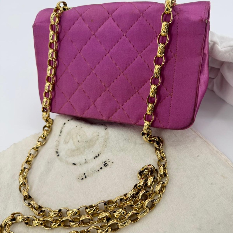 Chanel Vintage Satin Fuchsia Mini Diana Flap Bag with Gold Hardware-1