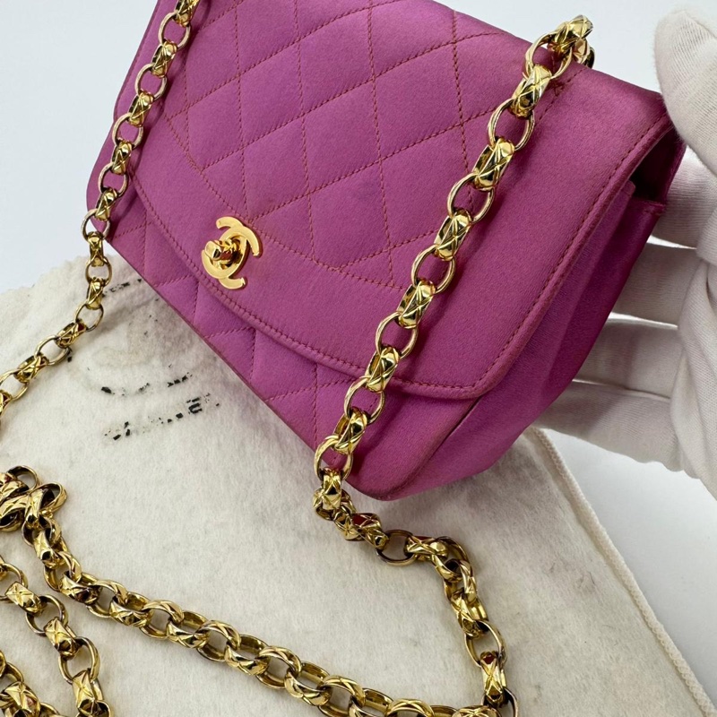 Chanel Vintage Satin Fuchsia Mini Diana Flap Bag with Gold Hardware-2