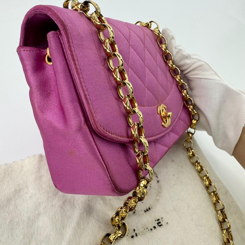 Chanel Vintage Satin Fuchsia Mini Diana Flap Bag with Gold Hardware-3
