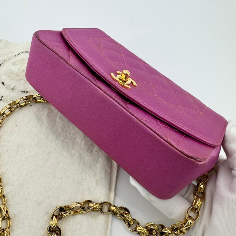Chanel Vintage Satin Fuchsia Mini Diana Flap Bag with Gold Hardware-4