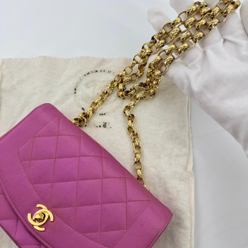 Chanel Vintage Satin Fuchsia Mini Diana Flap Bag with Gold Hardware-7