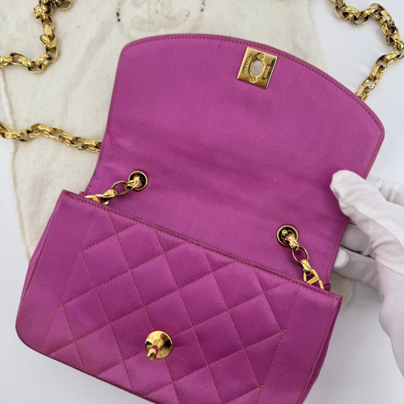 Chanel Vintage Satin Fuchsia Mini Diana Flap Bag with Gold Hardware-8