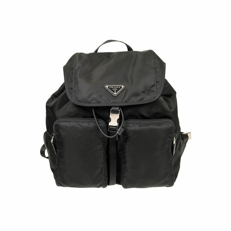 PRADA 三角形標誌尼龍背包 黑色 1BZ005 ZOT F0002-0